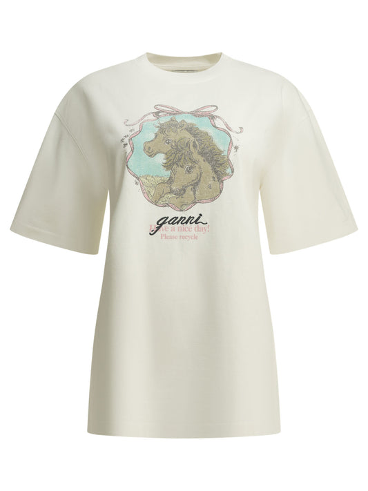 Ganni "Qixi" Crew-Neck T-Shirt - White