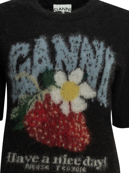 Ganni "Strawberry" Crew-neck sweater - Black