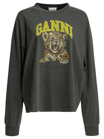Ganni "Tiger" crewneck T-shirt - Black