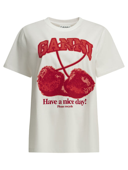 Ganni "Cherries" crewneck T-shirt - White