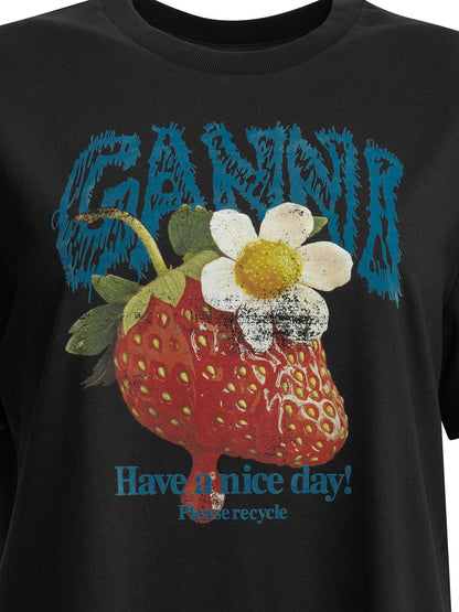 Ganni "Strawberry" crew-neck T-shirt - Black