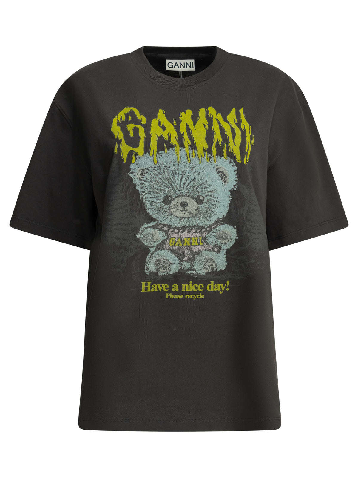 Ganni "Forest Teddy" Crew-Neck T-Shirt - Black