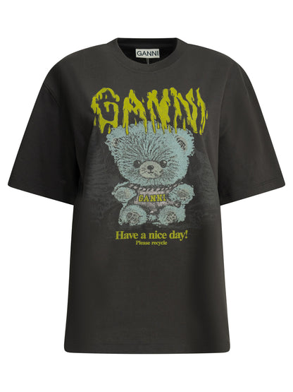 Ganni "Forest Teddy" Crew-Neck T-Shirt - Black