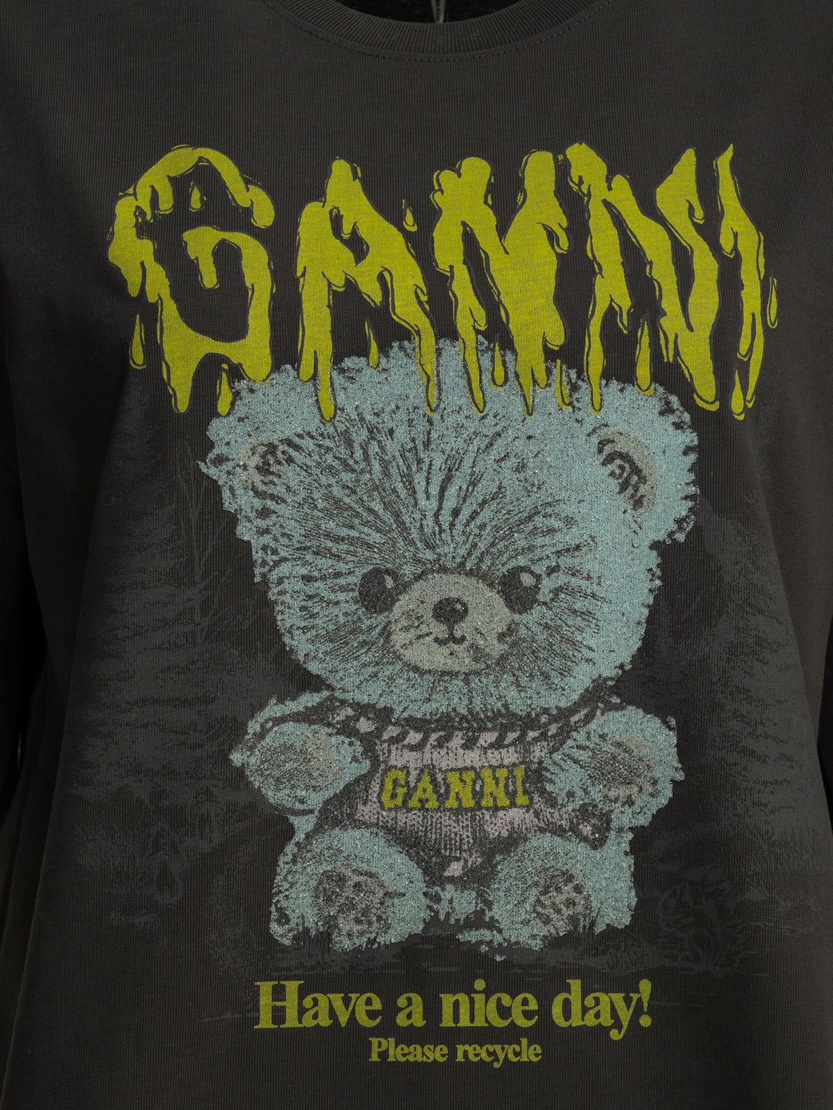 Ganni "Forest Teddy" Crew-Neck T-Shirt - Black