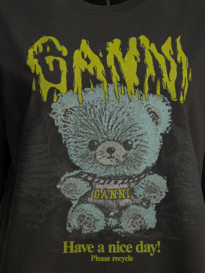 Ganni "Forest Teddy" Crew-Neck T-Shirt - Black