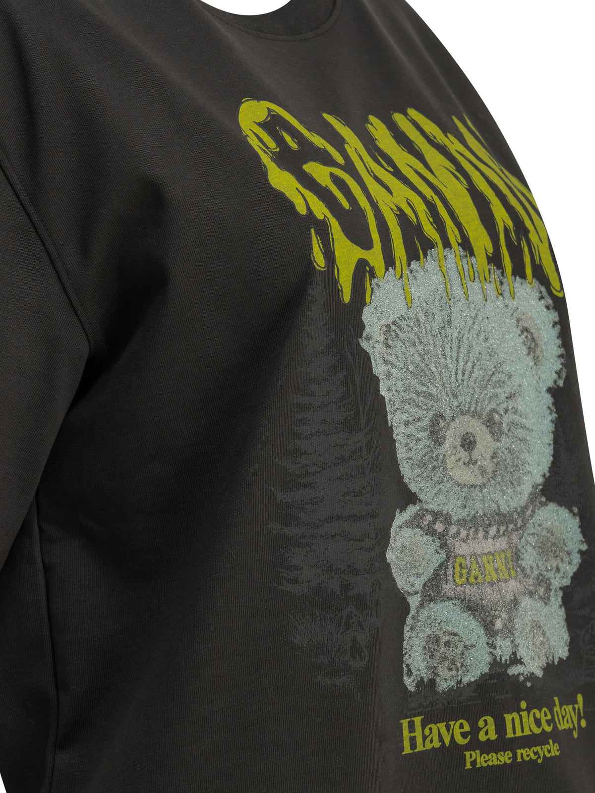 Ganni "Forest Teddy" Crew-Neck T-Shirt - Black