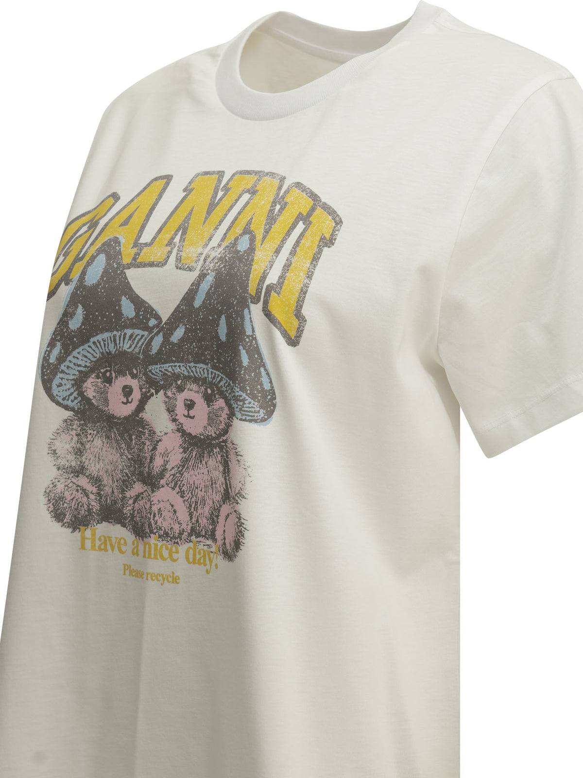 Ganni "Mushroom Teddy" Crew-Neck T-Shirt - White