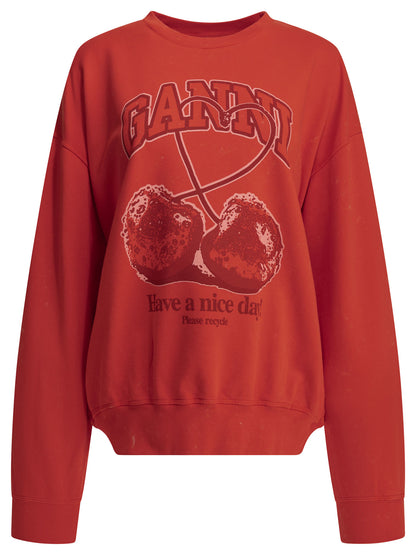 Ganni "Cherries" crewneck sweatshirt - Red