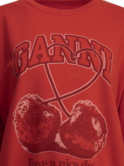 Ganni "Cherries" crewneck sweatshirt - Red