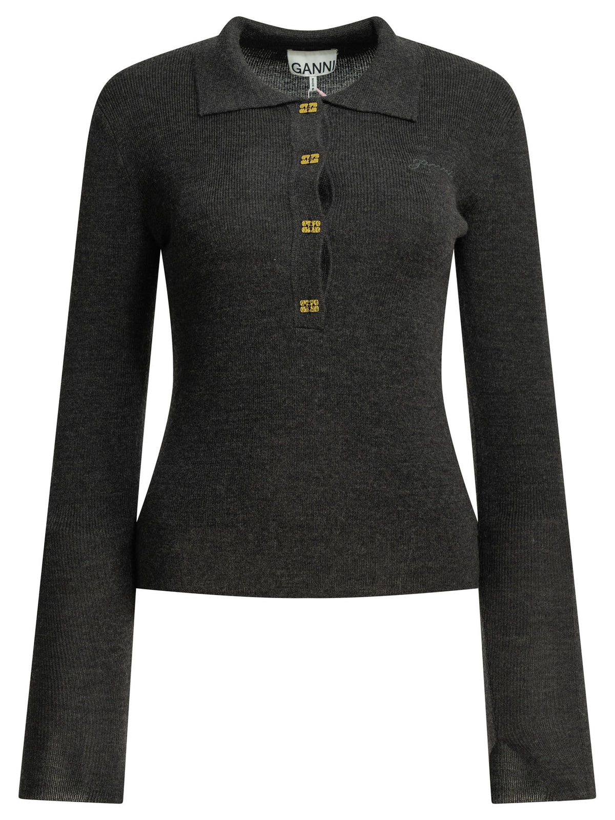 Ganni Logo polo sweater - Grey