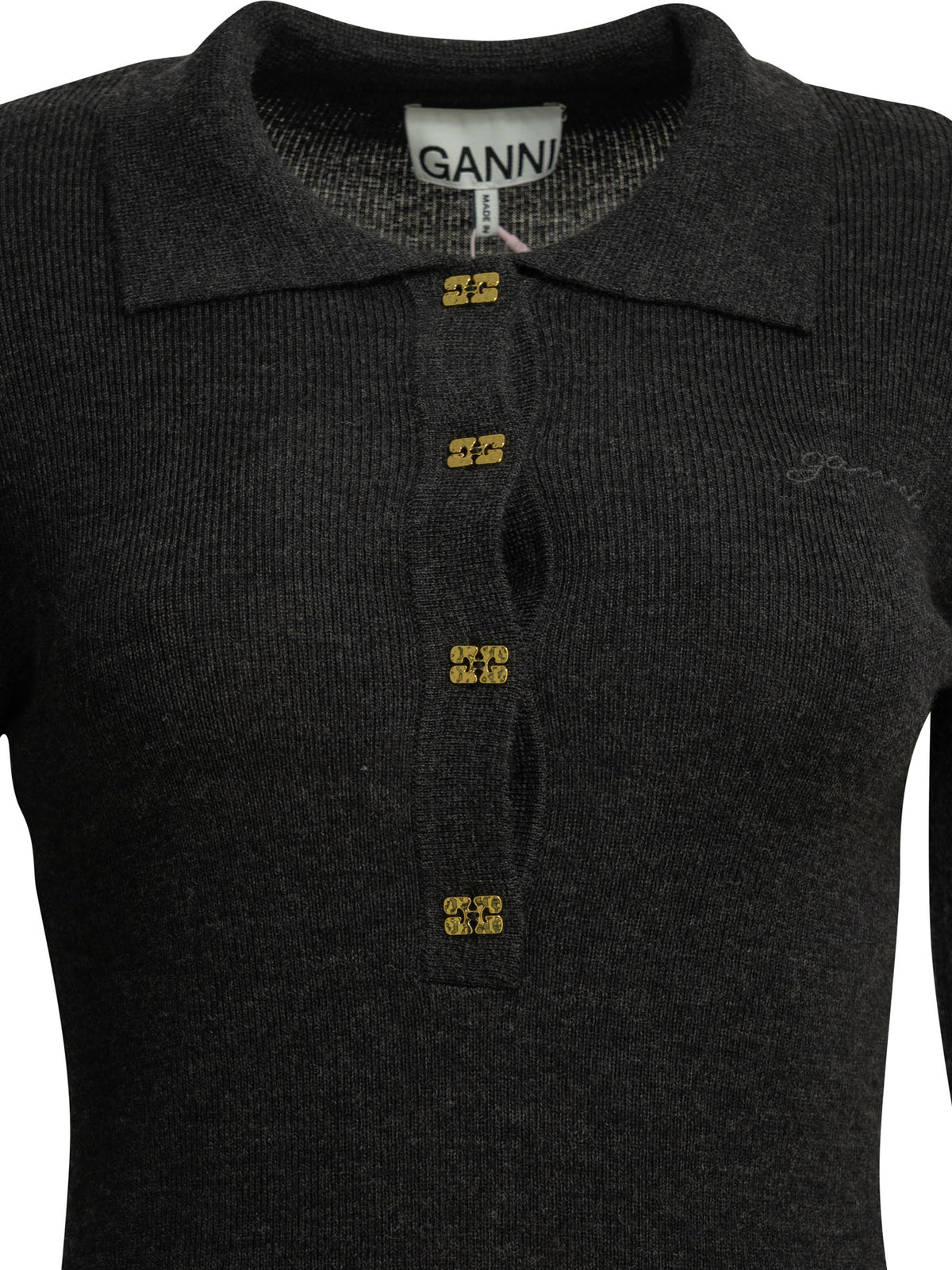 Ganni Logo polo sweater - Grey