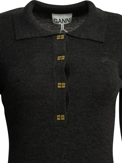 Ganni Logo polo sweater - Grey