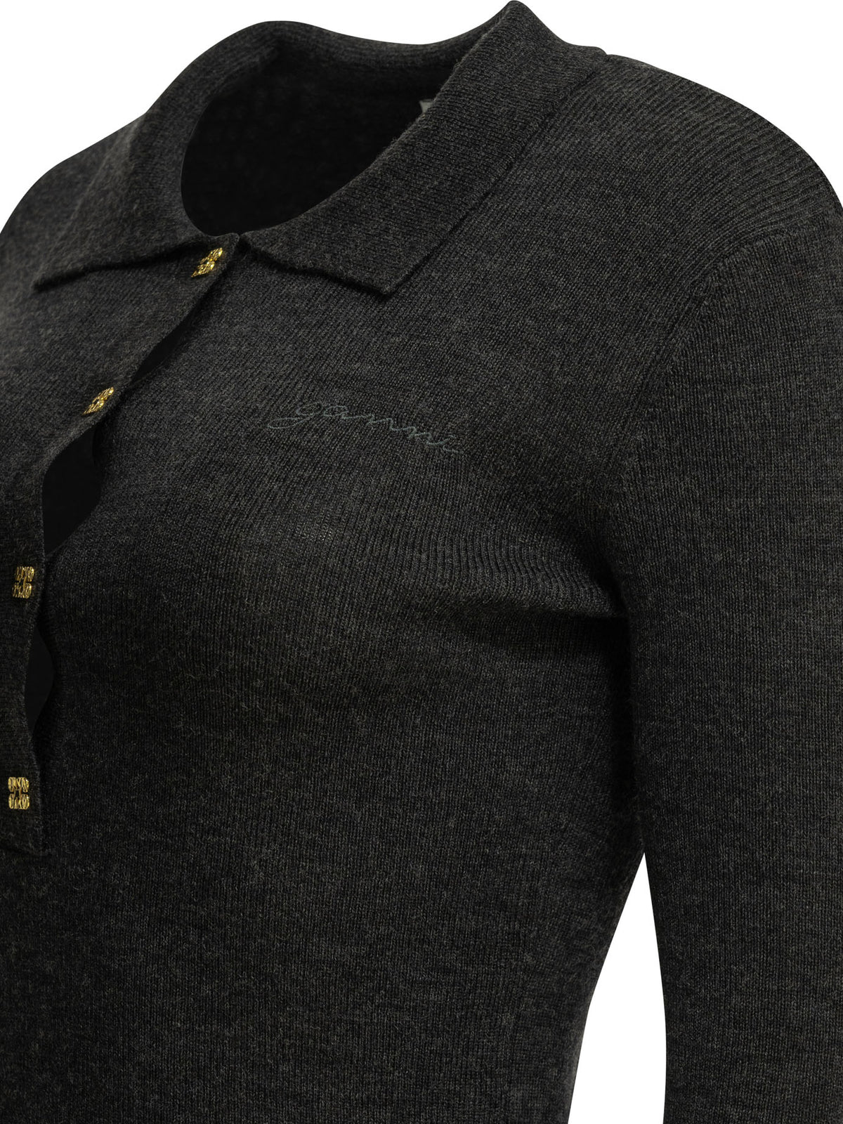 Ganni Logo polo sweater - Grey