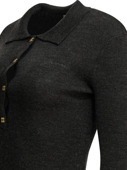 Ganni Logo polo sweater - Grey