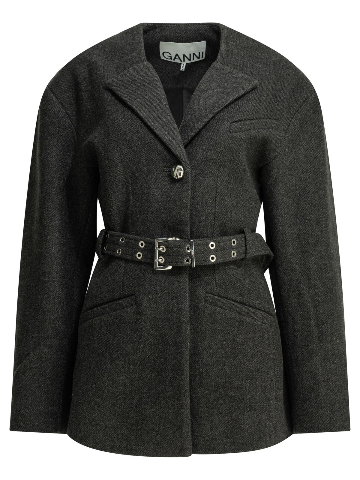 Ganni Lightweight wool jacket - Black