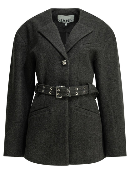 Ganni Lightweight wool jacket - Black