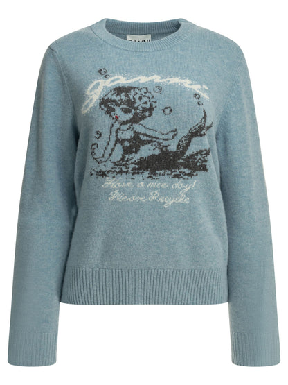 Ganni "Mermaid" Crew-neck sweater - Light Blue