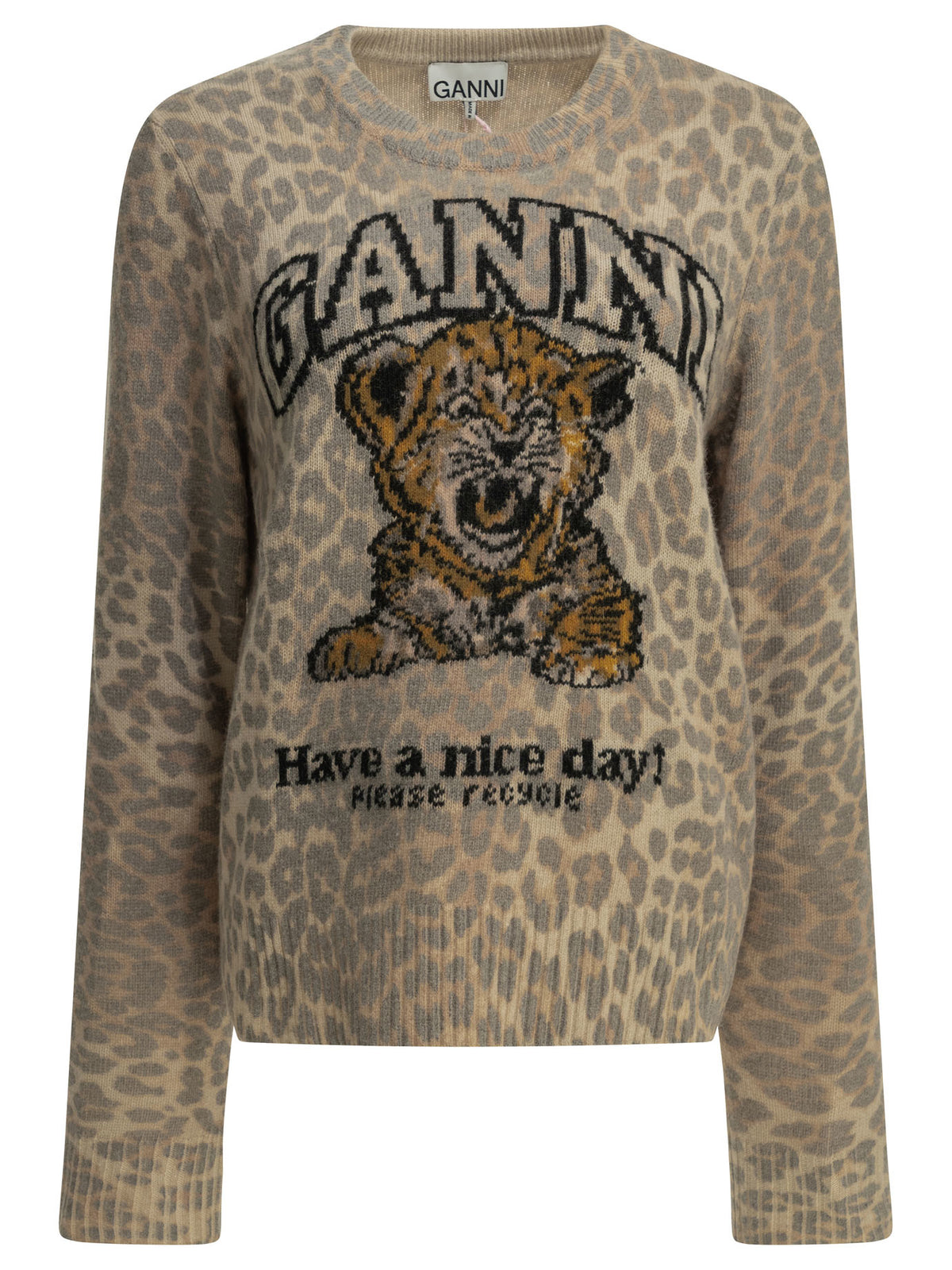 Ganni "Tiger" crewneck sweater - Brown