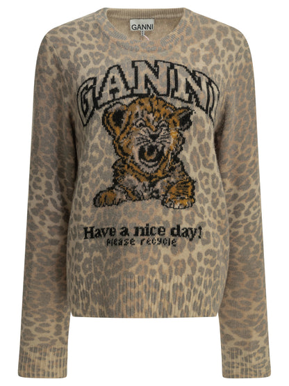 Ganni "Tiger" crewneck sweater - Brown