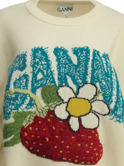 Ganni "Strawberry" Crew-neck sweater - White