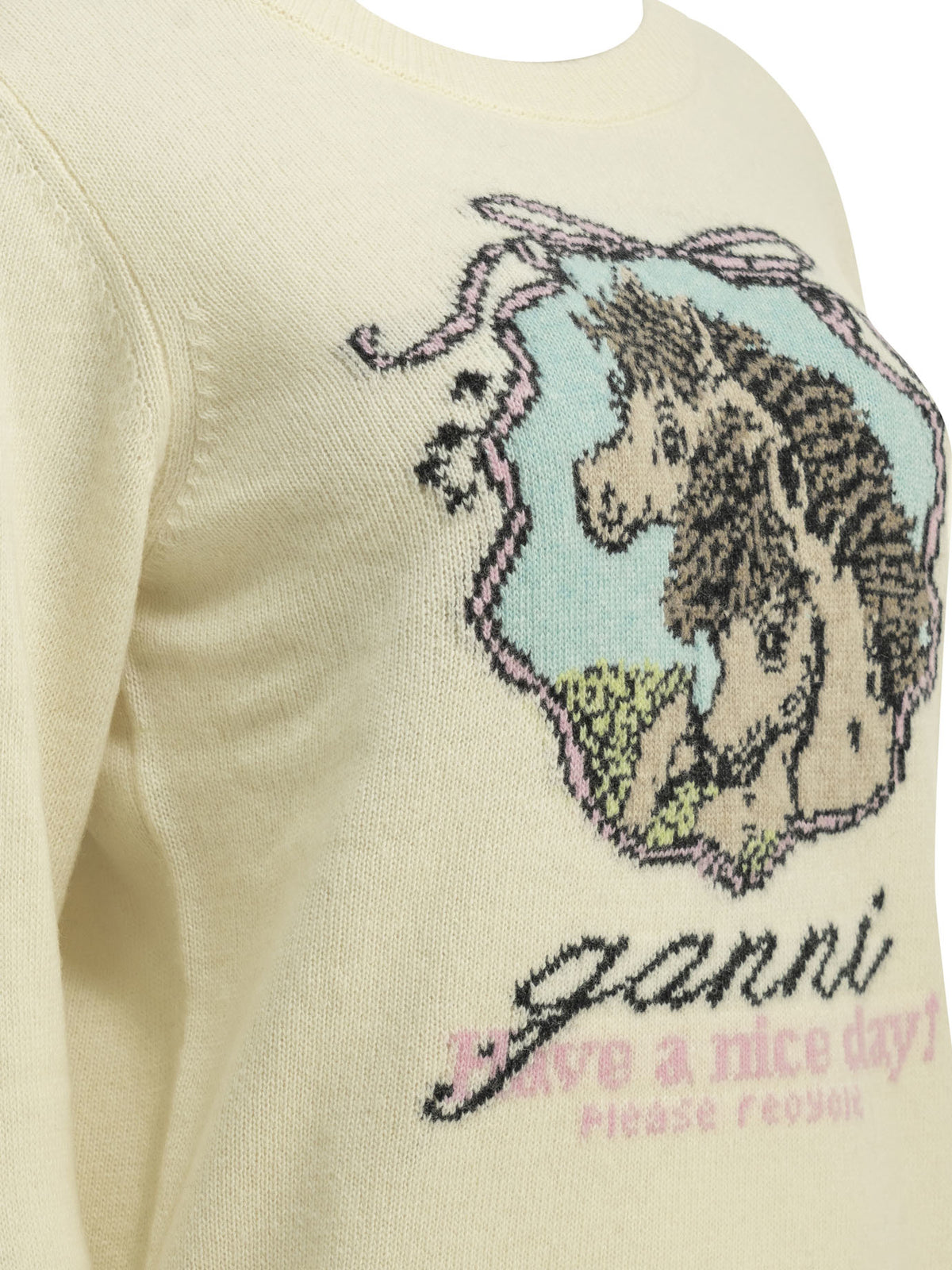 Ganni "Horses" Crew-Neck Sweater - White