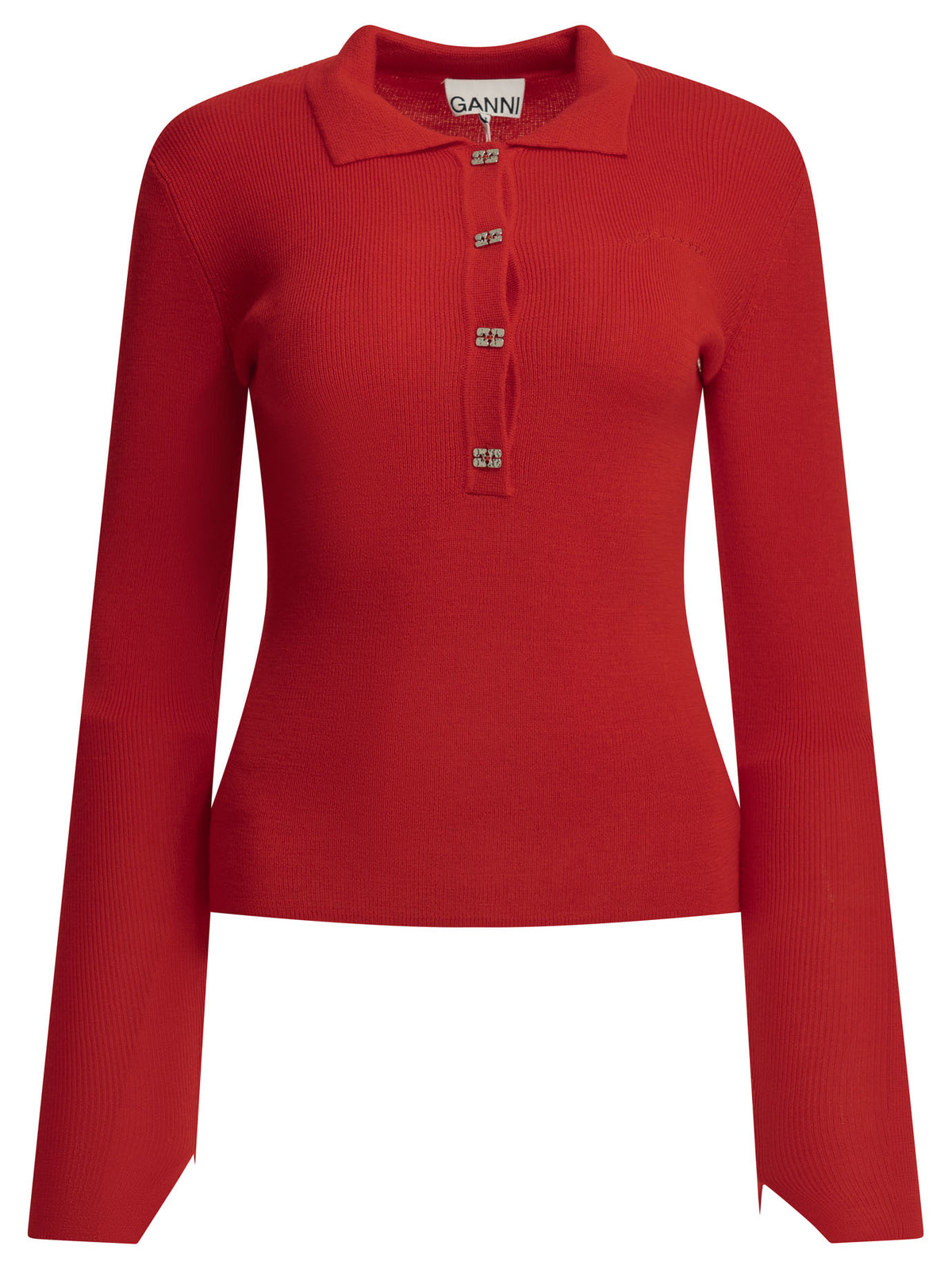 Ganni Merino wool polo sweater - Red