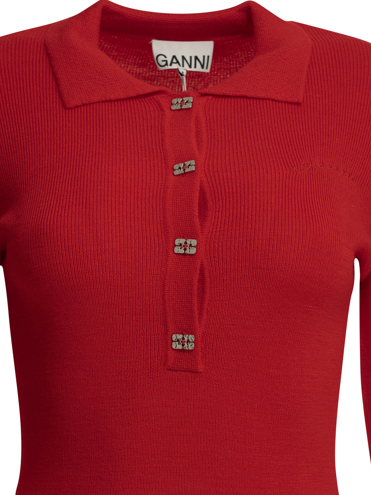 Ganni Merino wool polo sweater - Red