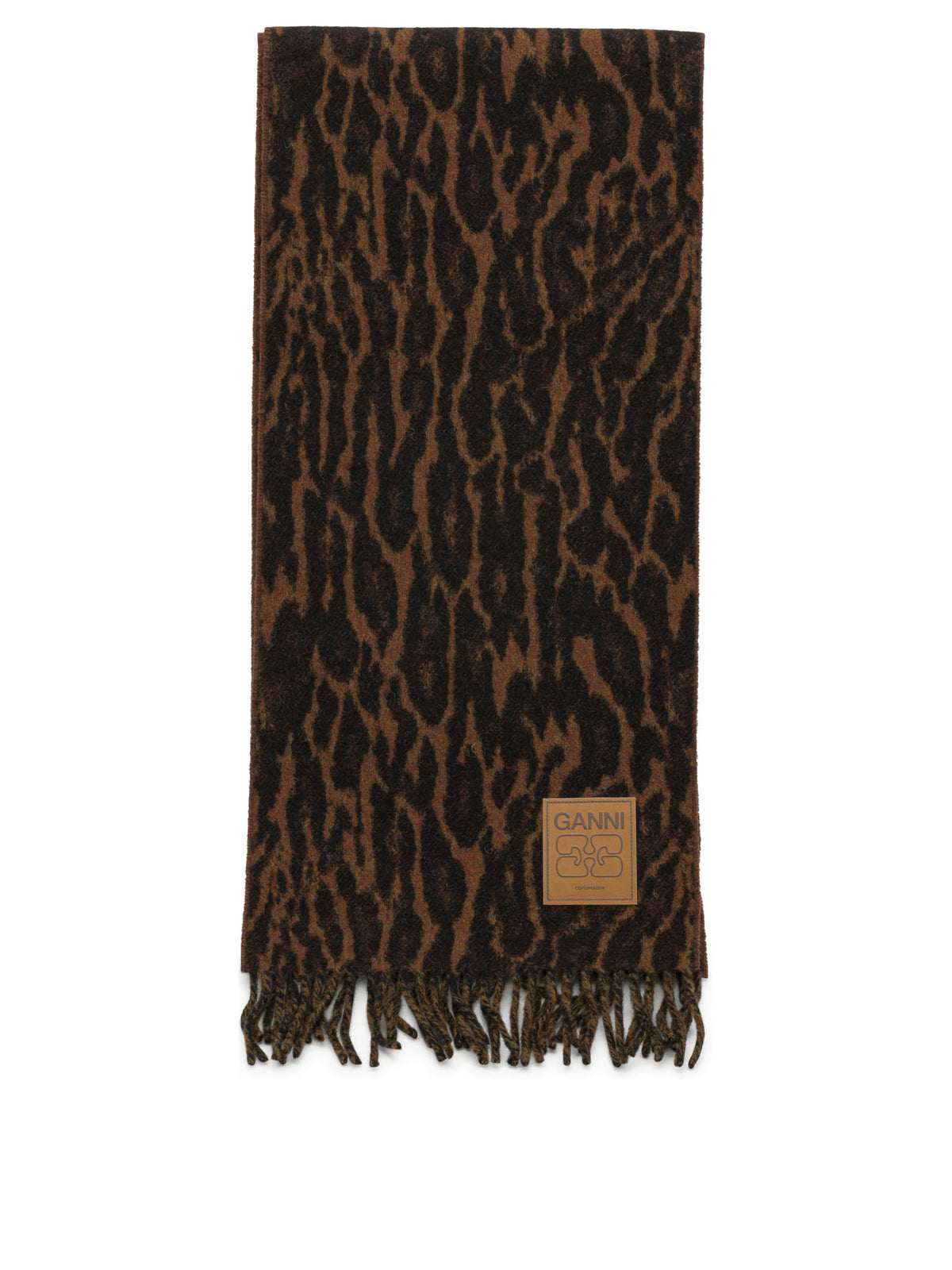 Ganni Scarf with fringes and logo - Brown