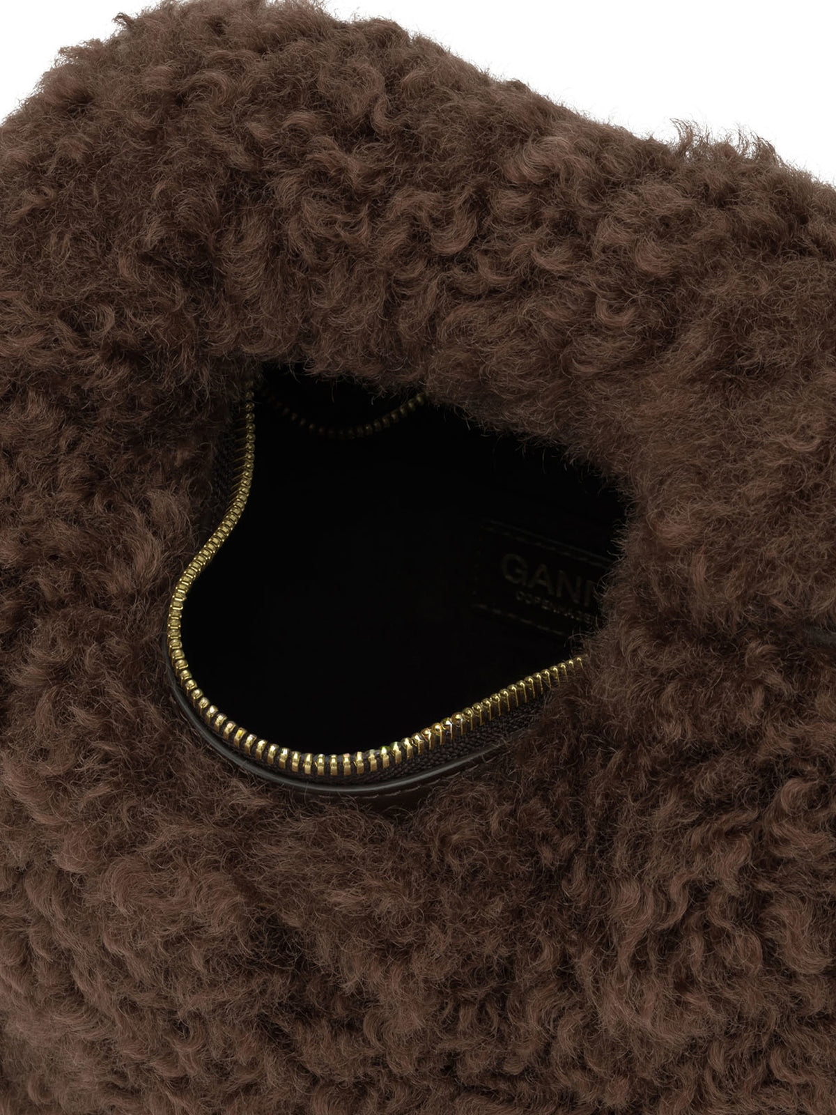 Ganni "Mini Hobo Faux Fur" Small Handbag - Brown