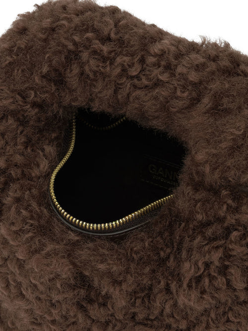 Ganni "Mini Hobo Faux Fur" Small Handbag - Brown