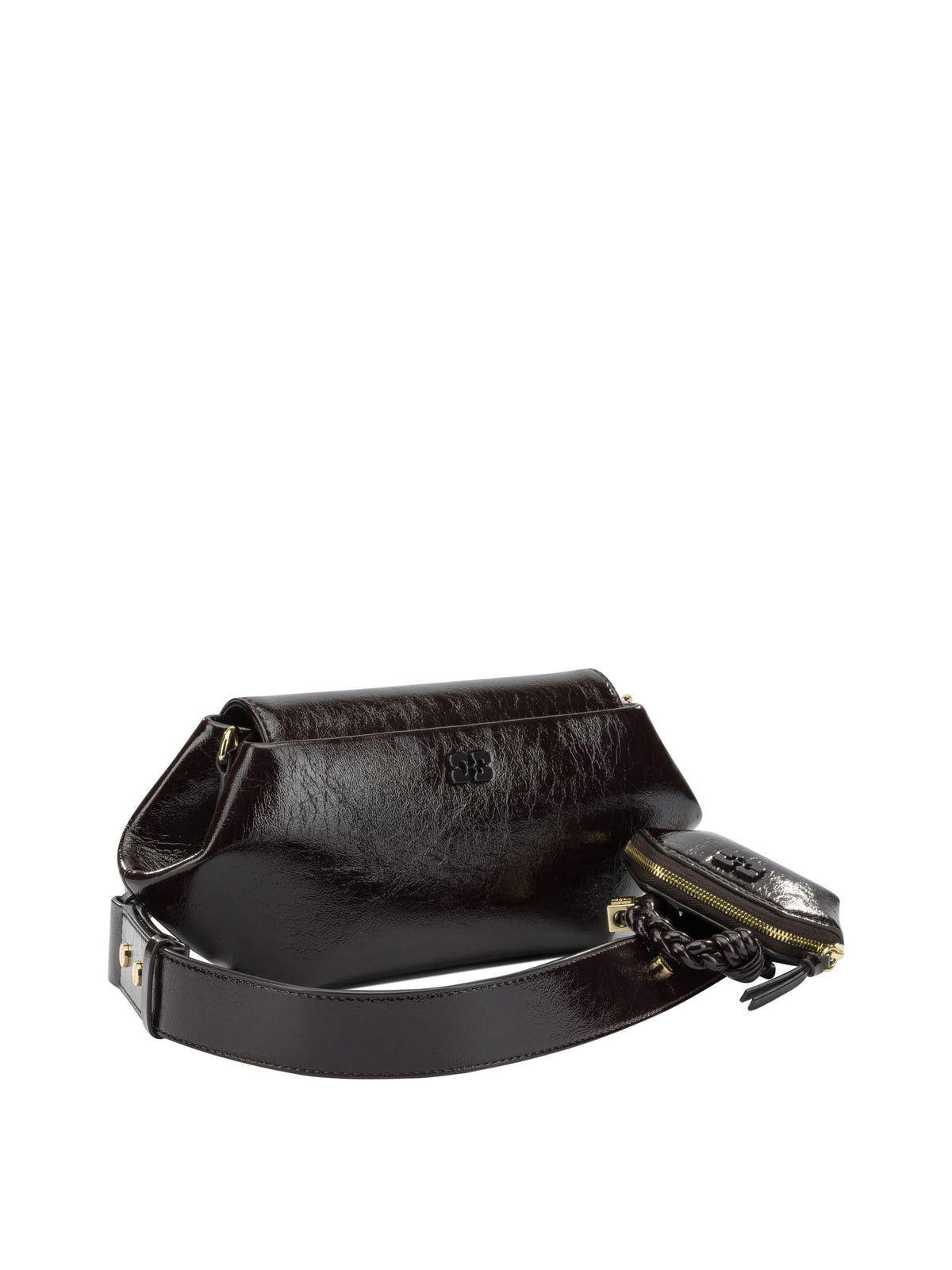 Ganni "Bou East/West Shine" Shoulder Bag - Brown
