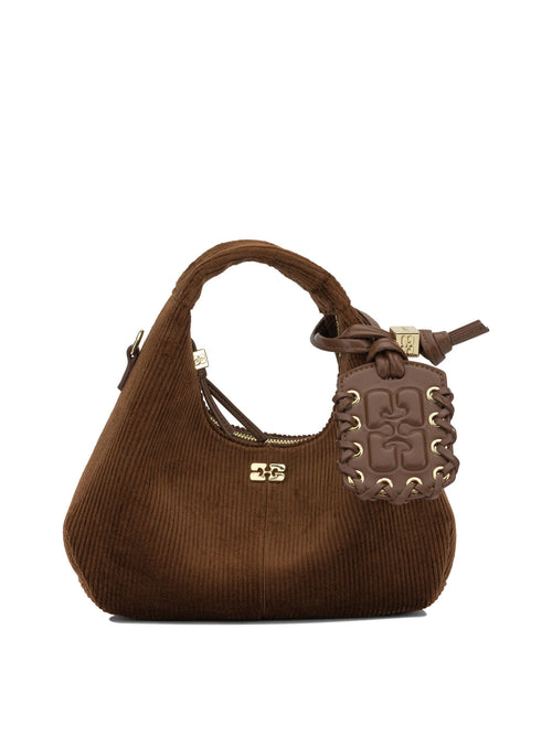Ganni "Mini Hobo Corduroy" Small Handbag - Brown