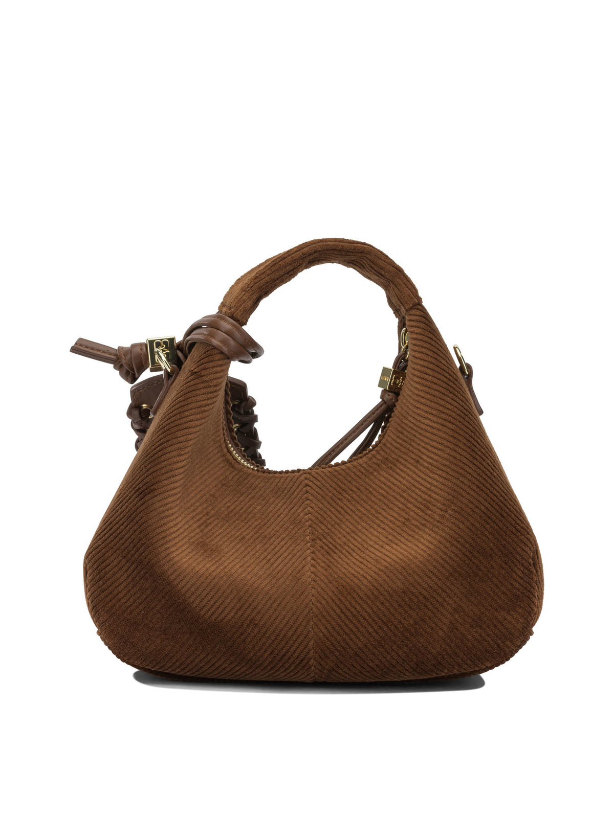Ganni "Mini Hobo Corduroy" Small Handbag - Brown