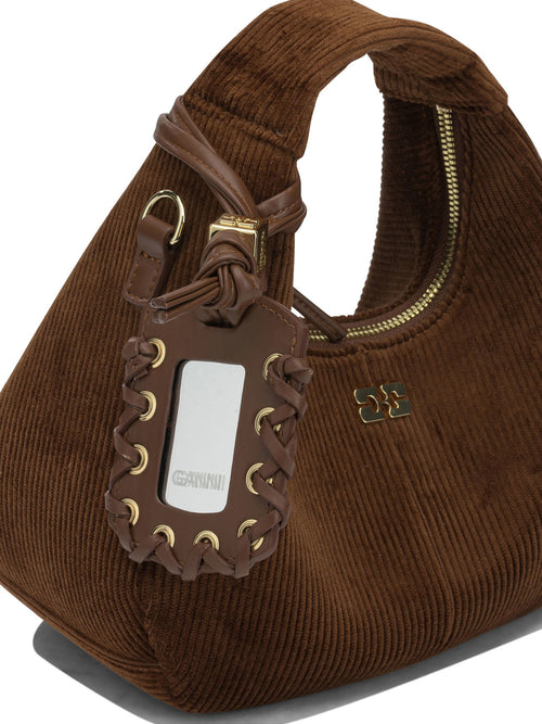 Ganni "Mini Hobo Corduroy" Small Handbag - Brown