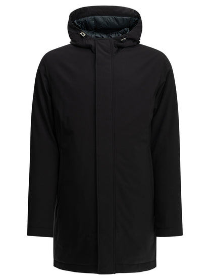 Herno Long down jacket in stretch twill - Blue