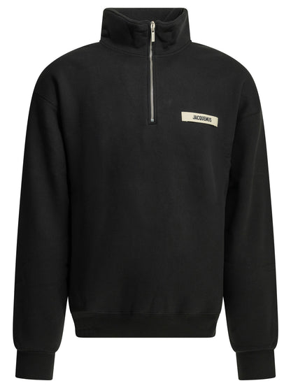 Jacquemus "Le Camionneur Gros Grain" Half Zip Sweatshirt - Black
