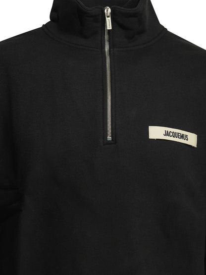 Jacquemus "Le Camionneur Gros Grain" Half Zip Sweatshirt - Black