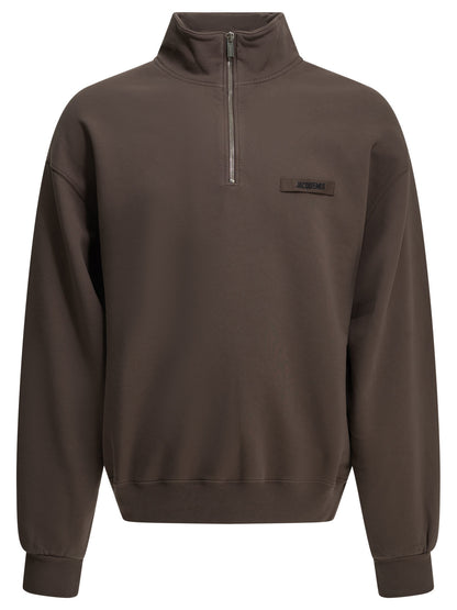 Jacquemus "Le Camionneur Gros Grain" Half Zip Sweatshirt - Brown