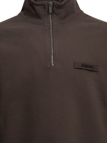 Jacquemus "Le Camionneur Gros Grain" Half Zip Sweatshirt - Brown