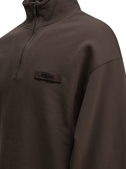 Jacquemus "Le Camionneur Gros Grain" Half Zip Sweatshirt - Brown
