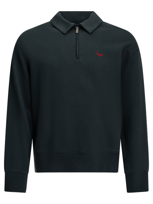 Maison Kitsuné "Profile Fox" Polo-Collar Sweatshirt - Blue