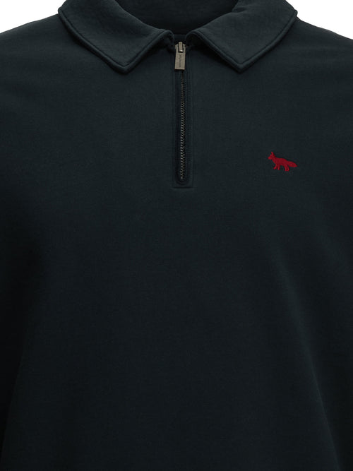 Maison Kitsuné "Profile Fox" Polo-Collar Sweatshirt - Blue