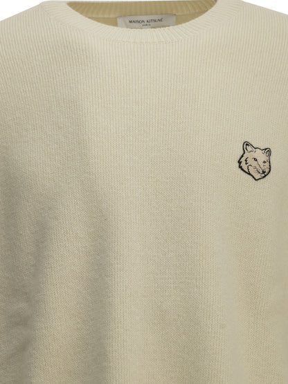 Maison Kitsuné "Fox Head Milano" Crew-Neck Sweater - White