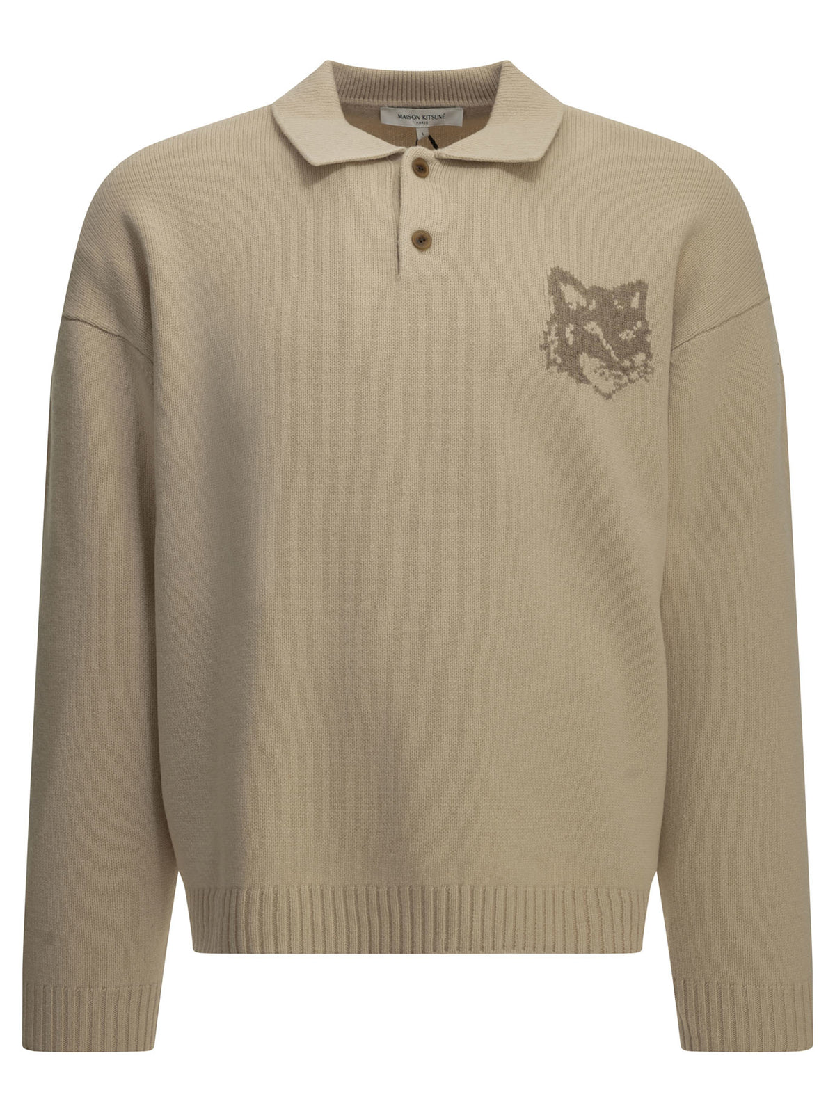 Maison Kitsuné "Fox Head" Polo Sweater - Beige