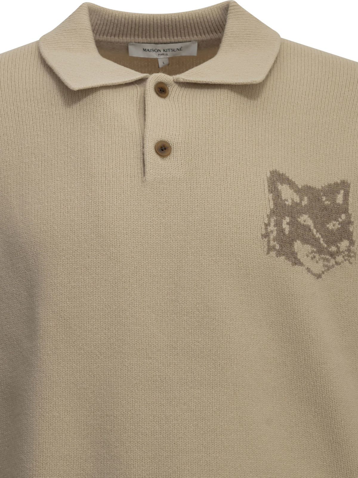 Maison Kitsuné "Fox Head" Polo Sweater - Beige