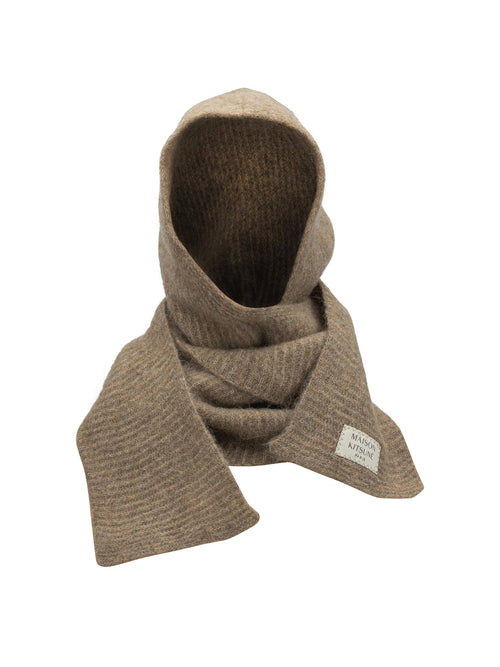 Maison Kitsuné Hooded Scarf with Logo - Brown