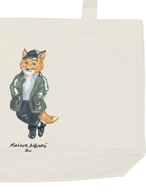 Maison Kitsuné "Weekend Fox" Large Shoulder Bag - Beige