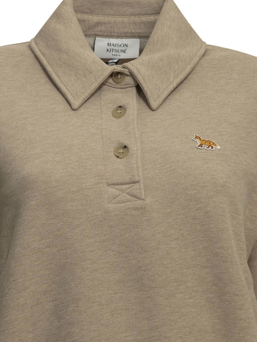 Maison Kitsuné "Baby Fox" Polo-Collar Sweatshirt - Beige