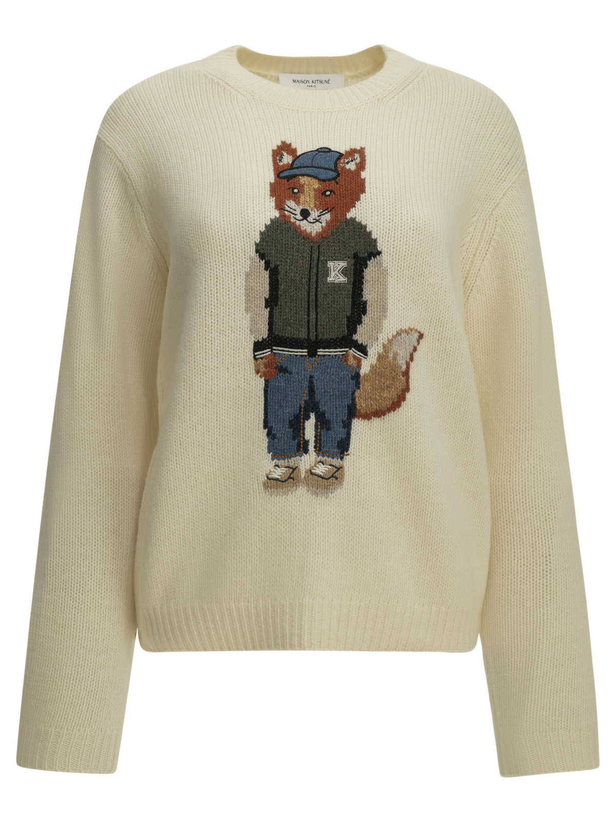 Maison Kitsuné "Dressed Fox" Crew-Neck Sweater - White