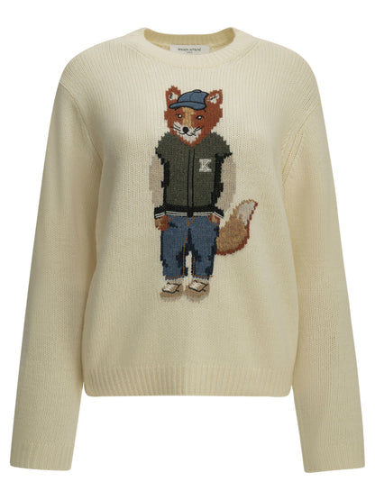 Maison Kitsuné "Dressed Fox" Crew-Neck Sweater - White
